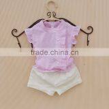 Child Girl Boutique Outfits Pearl Buttons Flutter Shirt With White Shorts Factory Direct Sale thumbnail-6