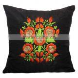Black Pillow Cover, Decorative Pillow Cover, Floral Embroidery Pillow, Ribbon Pillow, Orange Accent Pillow, Couch Pillow, thumbnail-4