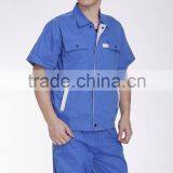 Unisex Blue Polyester Cotton Summer Short Sleeve Work Uniform thumbnail-2
