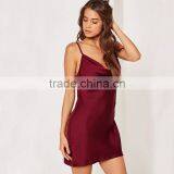 Women's Soft Sexy Silky Cowl Front Cami Style Spaghetti Straps Satin Dress thumbnail-3