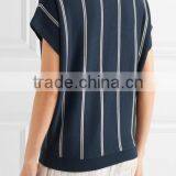 Hot Sale Navy and White Sleeveless Striped Knitted V-Neck Sweater for Women thumbnail-3