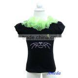 Halloween Lime Green Ruffles Kitty Cat Face Eye Rhinestone Black Short Sleeves Top 3M-10Y thumbnail-1