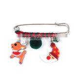 Resin Christmas Pin Brooches Pom Pom Ball Deer Silver Tone Multicolor Safety Pin Brooch thumbnail-2