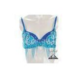 Shinning Sky Blue Belly Dance Bra With Pearls / Jewels In Performance Wear