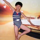 Dotted and Striped Print One Piece Beautiul Girls Child Swimwear thumbnail-1