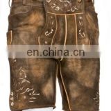 German-Bavarian-Oktoberfest-Trachten-Short-Length-Lederhosen-Men's Leather Shorts Antique Brown
