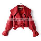 TWOTWINSTYLE Women's Jacket PU Leather Bow Long Sleeve Thick Short Females Coat 2020 thumbnail-4