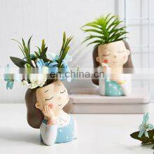 Hot Green Plant Decorated Cartoon Boy Resin Flowerpot Decoration thumbnail-4