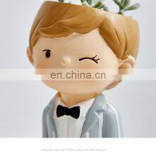 Hot Green Plant Decorated Cartoon Boy Resin Flowerpot Decoration thumbnail-5