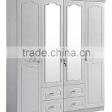 wardrobe 4 doors white silver color with middle mirror