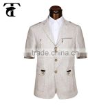 pocket flap design oem short sleeve Polyester/linen cloth man safaris