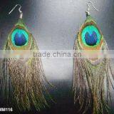 Long Natural Peacock Feather Dangling Earrings thumbnail-4