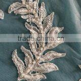 MESH EMBROIDERY FABRIC WITH BEADS AND PEARLS FOR WEDDING AND DRESS