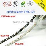 Black/White PCB IP65 Waterproof Orange LED Strip SMD5050 DC12V 60LED/M ,5m/lot
