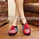 Middle Top Women Casual Cotton Shoes Buckle Chinese Style Flower Embroidered Elegant Ladies Canvas Flats Oxford Sole No Logo thumbnail-2