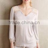 Ladies long sleeve V-neck two piece set home clothes, modal jersey pyjamas SYA15274                        
                                                Quality Choice