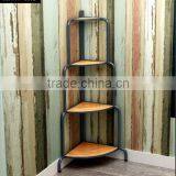 4 Tiers Triangle Wood Board Iron Pipe Frame Living Room Corner Shelf thumbnail-1