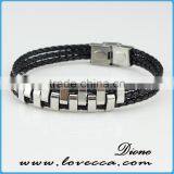 Silver Plated Stainless Steel Charms With Black Leather for Men Magnetic Bracelet thumbnail-5