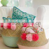 Decor Seagrass Baskets With Pompoms/ Seagrass Storage Baskets