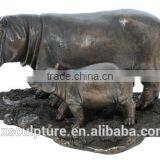 New Products Save 30% This Week Mother and Baby Bronze Hippo Sculpture thumbnail-1