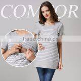 Pregnant Woman Nursing Clothes for Breastfeeding White and Gray Strips Tops Wholesale Maternity T-shirts thumbnail-6