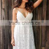 High Quality Deep V Padded Backless White Lace Dress Lined Summer Dress Women Sundress Sexy Hollow Out Party Dress thumbnail-1