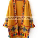 Runwaylover EY1032C Women's Yellow Color Open Thick Knitted Cardigan Cashmere Coat thumbnail-1