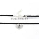Antique Silver Black Heart Cross 33.5cm Long Velvet Suede Halloween Choker Necklace thumbnail-3