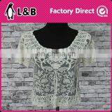 Fashion Cotton Emboridered Blouse Crochet Hollow Blouse With Flower