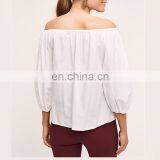 Top Sell Latest Fashion Design 3/4 Sleeve Casual off Shoulder Lady Cotton Blouse thumbnail-2