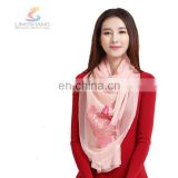 LINGSHANG wholesale high quality crinkle silk solid color chiffon with embroidery Ladies scarf