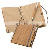 New Eco-friendly Natural Genuine Bamboo Spiral 70sheets Notebook Orgnizer Set With Bamboo Ball Pen and Ruler