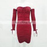 Lady off Shoulder Dress Flat Shoulder Long Sleeve Sexy Dress thumbnail-5