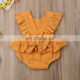 2019 Summer Line Cotton Ruffle Sleeve Baby Romper Newborn Romper Sleeveless Baby Solid Romper Bodysuit thumbnail-6