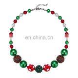 Christmas Girl Colorful Necklace Green Red Chunky Bubblegum Beads Necklace New Year Gift