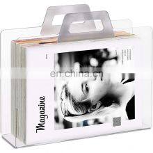 Transparent Acrylic Magazines Holder Stand With 2 Handles for Office, Home Storage