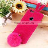 Soft TPU Genuiue Rabbit Colorfull Fluffy Fur Tail Ball Phone Case Lxuxry Phone Case for Iphone and for Samsung thumbnail-2