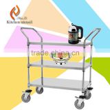 Reasonable low price commercial stainless steel kitchen guest serving trolley cart with wheels