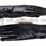 Fashion Black Lady Leather Driving Gloves With Buttons