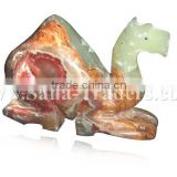 Natural Marble Onyx Designed Marble Sitting Camel, Multi Green