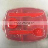3 Compartment Plastic Lunch Box With Lid and Fork Knife thumbnail-1
