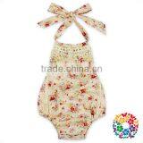 Infant Baby Girls Smock Design Tassel Romper Sunsuit Plain Cotton Floral Kids Jumpsuit thumbnail-5