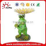 Polyresin Garden Frog Figurine With Flower Pot thumbnail-5