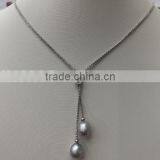 AAA 8-9mm Raindrop Freshwater Doublepearl Necklace With Silver Clasp thumbnail-1