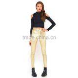 2014 New Women Fashion High Stretch Fitness Long Golden Pants Leggings Trousers One Button thumbnail-1