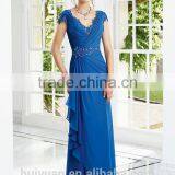 Elegant Deep v Neck Full Length Short Sleeve Wedding Gown thumbnail-1
