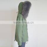 Myfur Customized Army Green Shell Parka Coat With Real Fur Hooded Faux Fur Lining thumbnail-4