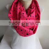 Pink Heart Infinity Scarf , Heart Printed Infinity Scarf, Neon Pink Scarf, Love Infinity Scarf thumbnail-3