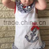 2015 New Hot Sell Anchor Red White Girl Outfits With Matching Necklace and Bow Wholesale Set thumbnail-1