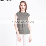 High Quality Blouse 100% Linen Shirts for Women Wholesale Short-sleeved Linen Shirt in Guangzhou thumbnail-4